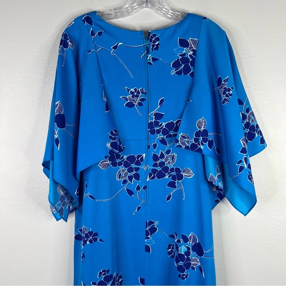 Vintage Liberty House Dress Women's Blue 10 Hawaiian Floral Maxi Kimono Sleeve - Picture 8 of 11